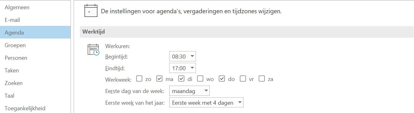 werkdagen instellen