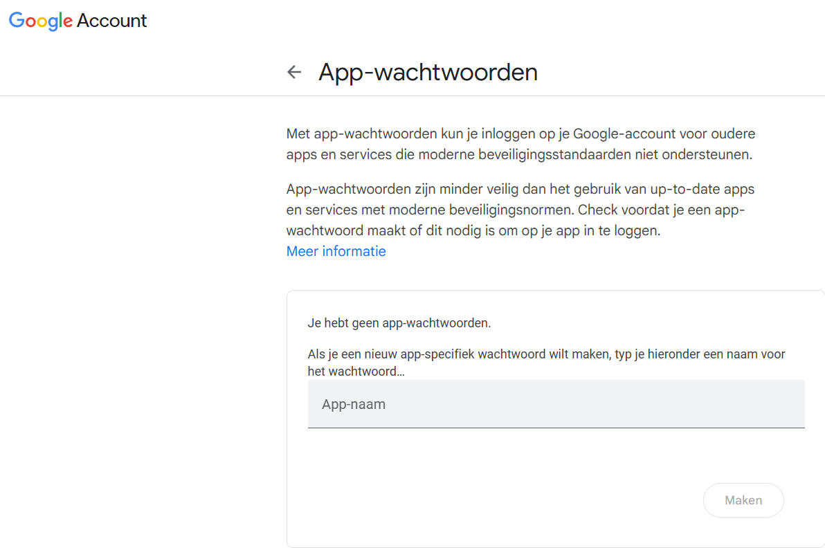 Stap voor aanmaken app wachtwoord gmail