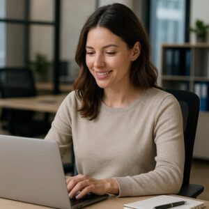 vrouw_op_kantoor_mailt_outlook_klein