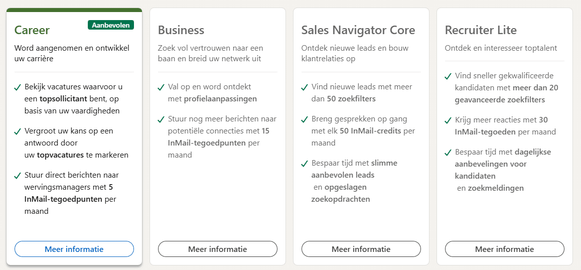 soorten abonnementen linkedin premium